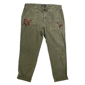 Abercrombie & Fitch Ames Low Rise Slim Boyfriend Pants Olive Green Floral 30/10